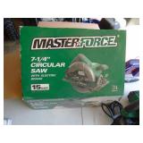 New in box MasterForce 7 circular saw with bag. As shown.