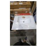 Home Decorators Collection Bellington 24 in. Single Sink Almond Toffee Bath Vanity with White Engineered Stone Top (Assembled)