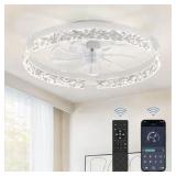 20 in. Smart Indoor White Crystal Ceiling Fan with Integrated LED Light and Remote App Control