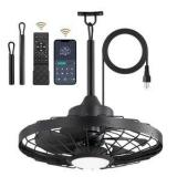 lot of 2--HINNIXY 20 in. Outdoor Black Ceiling Fan with lights, IP65 Waterproof Hanging Fan with Remote Control Smart App for Patio Porch