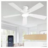 HINNIXY 46 in. Indoor White Modern Low Profile 3-Colors LED 6-Speed Ceiling Fan with Light Kit and Remote Control