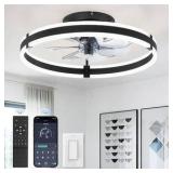 MOKSILED 20 in. Black Indoor Dimmable LED Modern 6-Wind Speeds Low Profile Ceiling Fan with Lights and Remote, Bedroom