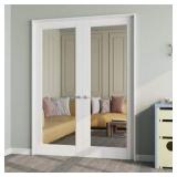 ARK DESIGN 64 in. x 80 in. 1-Lite Clear Glass Universal White Solid Core Wood Double French Door with Quick Assemble Jamb