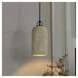 ALOADECOR 1-Light W5in Modern Famhouse Pendant Light Single Natural Travetine Stone Shade Coastal Cylinder Hanging Light for Bedroom and Kitchen Island