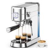COWSAR 2-Cups 20-Bar Silver Stainless Steel Espresso Machine with Milk Frother Professional Espresso Maker