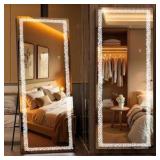 Vosuja 16 in. W x 56 in. H LED Full-Length Black Frame Mirror with Triangle Pattern, Wall Mounted Mirror Dimming, 3 Color Modes