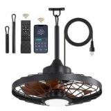 20 in. Outdoor Black Ceiling Fan with lights, IP65 Waterproof Hanging Fan with Remote Control Smart App for Patio Porch