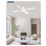 52 in. Intergrated LED Indoor Matte White Standard Ceiling Fan with Light Kit and App Control and Remote Control
