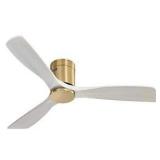 Sofucor 52 in. Indoor/Outdoor Wood Flush Mount Gold Ceiling Fan without Light, 6-Speed DC Remote Control for Living Room