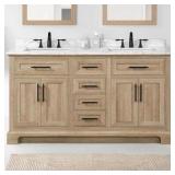 Home Decorators Collection Doveton 60 in. Double Sink Freestanding Weathered Tan Bath Vanity with White Engineered Marble Top (Assembled)