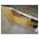 Wide solid wood entertainment stand with a granite top