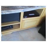 Wide solid wood entertainment stand with a granite top