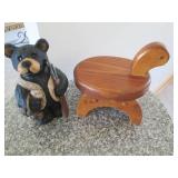 Bear bank and a wood turtle stand...