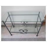 Metal base table with glass top mea...