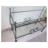 Metal base table with glass top mea...