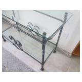 Metal base table with glass top mea...