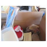 Huge box of kitchen supplies, tuppe...