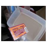 Huge box of kitchen supplies, tuppe...
