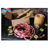Mixed tools, sandpaper roll, tape m...
