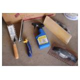 Box of tiling tools and supplies se...