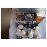 Tote of mixed light bulbs...