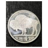 1 TROY OZ .999 FINE SILVER BUFFALO INDIAN ROUND