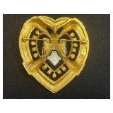 VTG Avon Elizabeth Taylor Gold-Tone Rhinestone Brooch with Blue Cabochon Center, Faux Pearls & Black Enamel