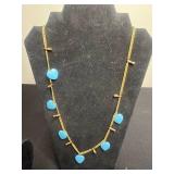 VTG Miriam Haskell Turquoise Gold Tone Heart Necklace w Matching Bracelet & Earrings
