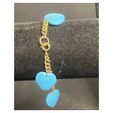 VTG Miriam Haskell Turquoise Gold Tone Heart Necklace w Matching Bracelet & Earrings