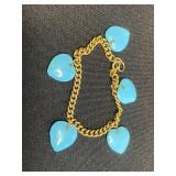 VTG Miriam Haskell Turquoise Gold Tone Heart Necklace w Matching Bracelet & Earrings