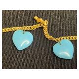 VTG Miriam Haskell Turquoise Gold Tone Heart Necklace w Matching Bracelet & Earrings