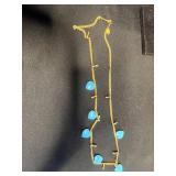 VTG Miriam Haskell Turquoise Gold Tone Heart Necklace w Matching Bracelet & Earrings