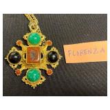 Direction One Gold-Tone Necklace With Florenza Green Jade Cabochons, Black Onyx & Carved Center Pendant