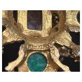 Direction One Gold-Tone Necklace With Florenza Green Jade Cabochons, Black Onyx & Carved Center Pendant