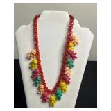 Unique Colorful Mini Troll Charms on Plastic Necklace - Red Chain, Multi-Color Charms