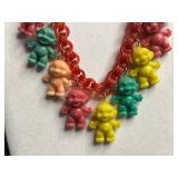 Unique Colorful Mini Troll Charms on Plastic Necklace - Red Chain, Multi-Color Charms