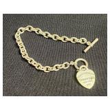 VTG Tiffany Sterling Silver Heart Pendant Bracelet 925 Chain