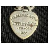 VTG Tiffany Sterling Silver Heart Pendant Bracelet 925 Chain