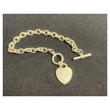 VTG Tiffany Sterling Silver Heart Pendant Bracelet 925 Chain