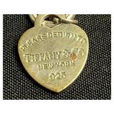 VTG Tiffany Sterling Silver Heart Pendant Bracelet 925 Chain