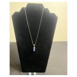 Sterling Silver Turquoise Inlay Bar Pendant Necklace w Matching Earrings