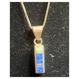 Sterling Silver Turquoise Inlay Bar Pendant Necklace w Matching Earrings