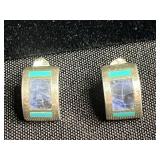 Sterling Silver Turquoise Inlay Bar Pendant Necklace w Matching Earrings
