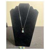 925 Sterling Silver Multicolor Enamel Cube Pendant Necklace Set with Matching Earrings