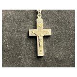 Cross Pendant Necklace with Religious Medal Charms - Silver Tone Jewelry