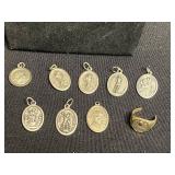 Cross Pendant Necklace with Religious Medal Charms - Silver Tone Jewelry