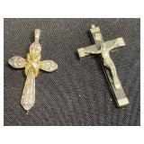 Cross Pendant Necklace with Religious Medal Charms - Silver Tone Jewelry