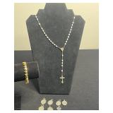 Premier Cross Bracelet & Gold-Tone Rosary Necklace with Cross Pendant & Medallions - Bead Chain