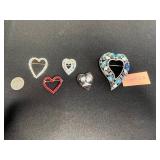 Florenza Heart-Shaped Gemstone Brooch, Lot of Rhinestone Brooches - Vintage Costume Jewelry Set