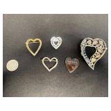 Florenza Heart-Shaped Gemstone Brooch, Lot of Rhinestone Brooches - Vintage Costume Jewelry Set